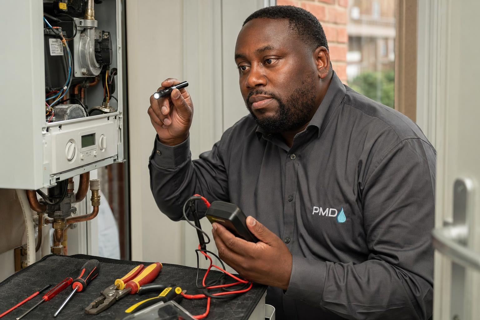 PMD engineer installing a new combi boiler