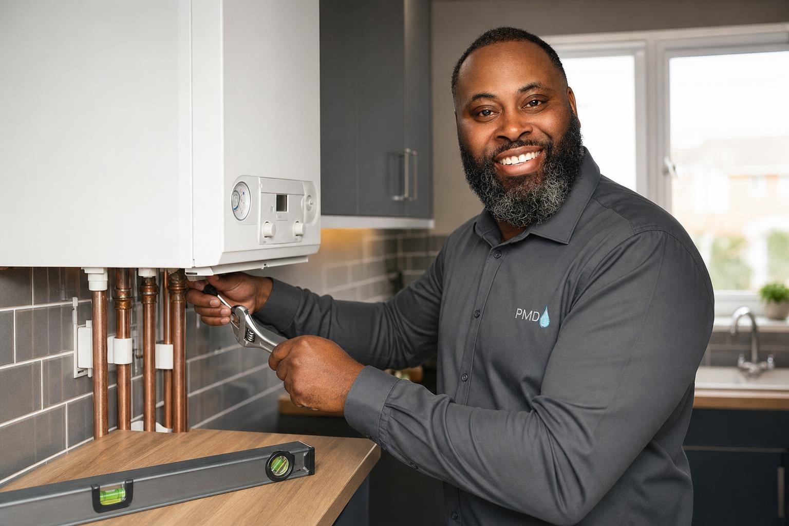 PMD engineer installing a new combi boiler