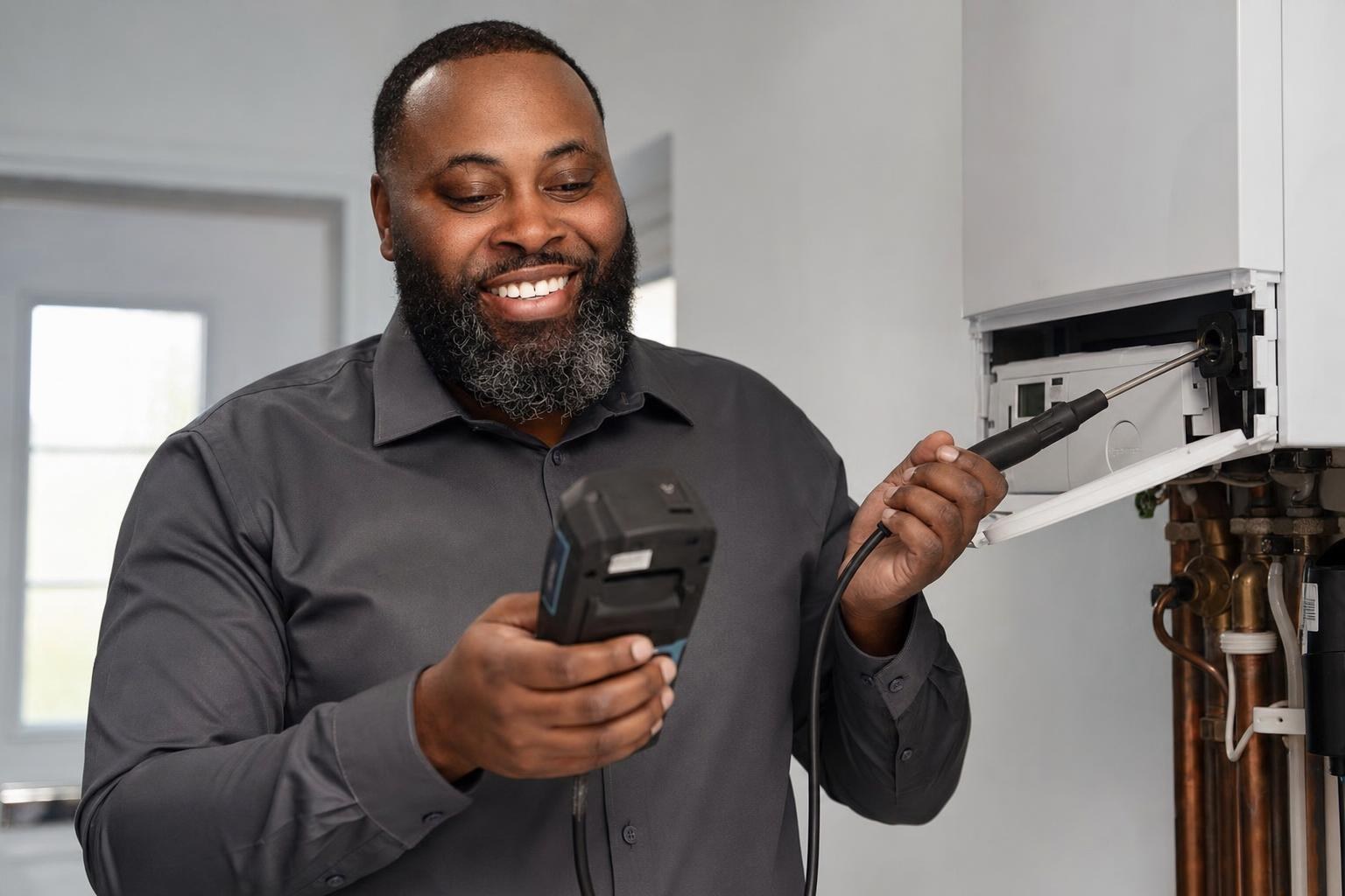 PMD engineer installing a new combi boiler
