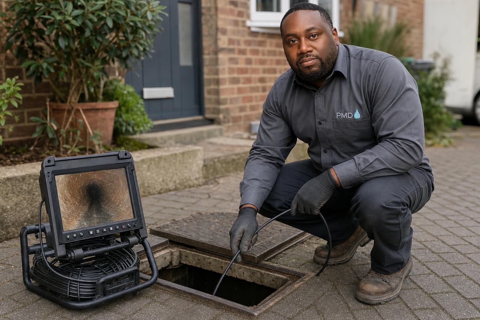 PMD engineer carrying out a CCTV drain survey