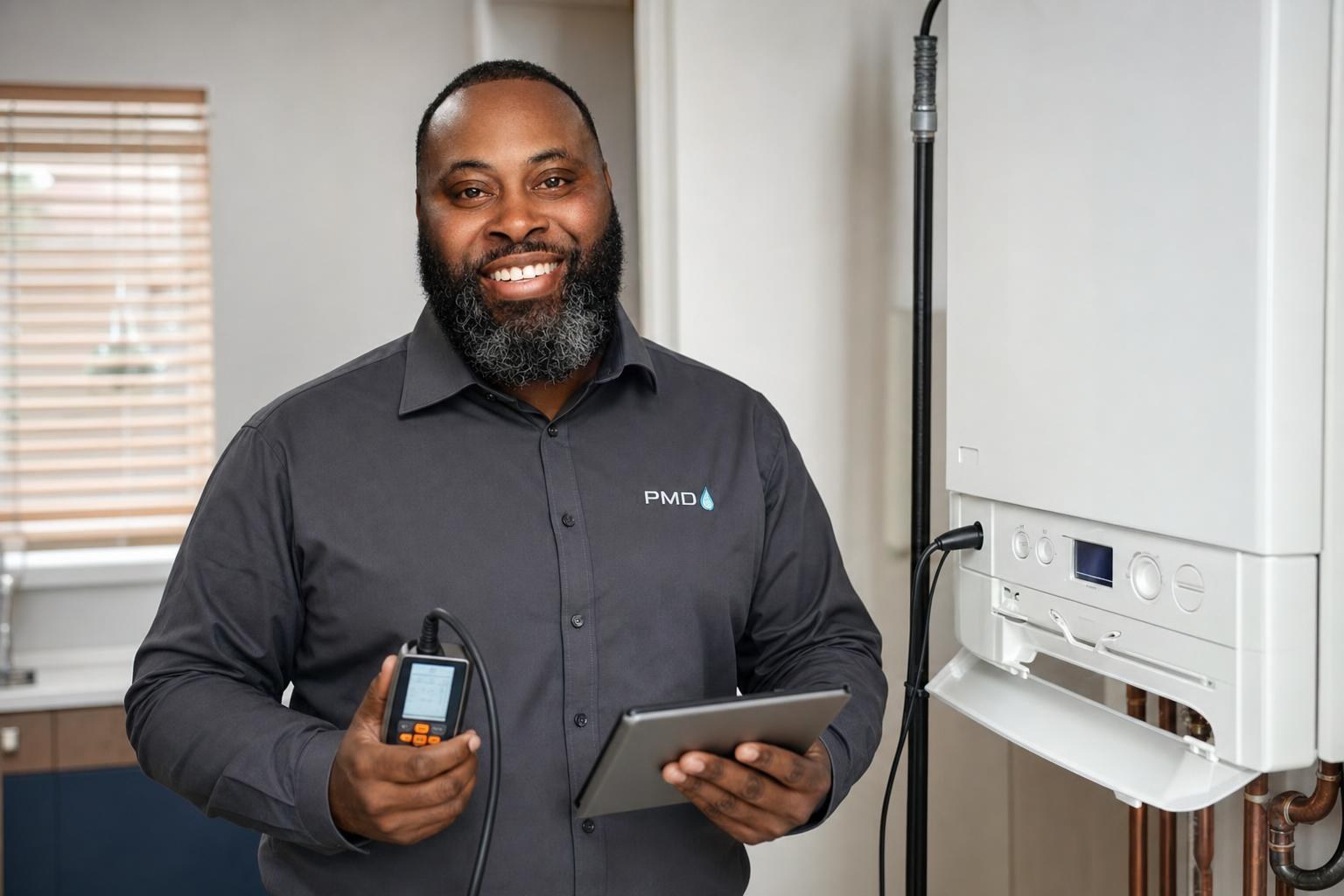 PMD engineer carrying out a gas safety inspection