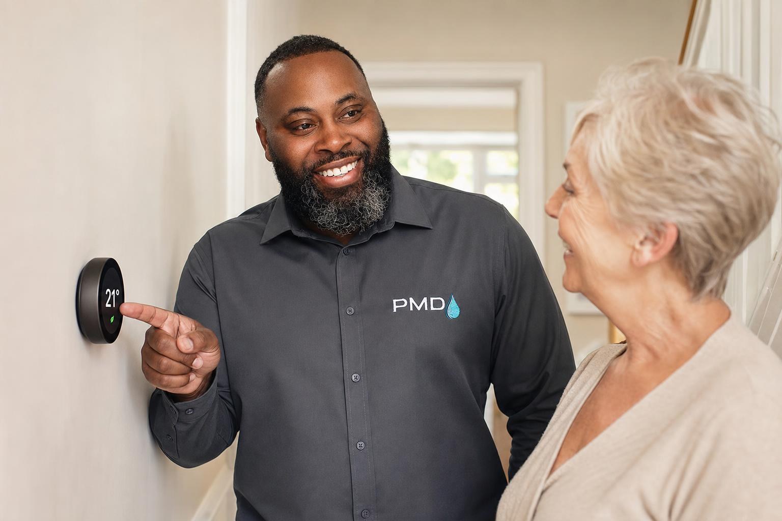 PMD engineer demonstrating a smart thermostat